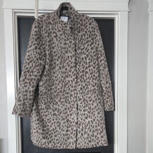 Old Navy Soft Brushed Gray Leopard Print Longline Wool Blend Coat Size XL
